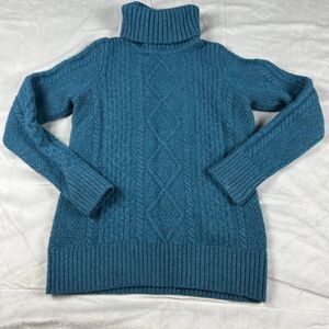 L.L. Bean Pullover Sweater Women's Size S Green Turtle High-Neck Mixed Knit